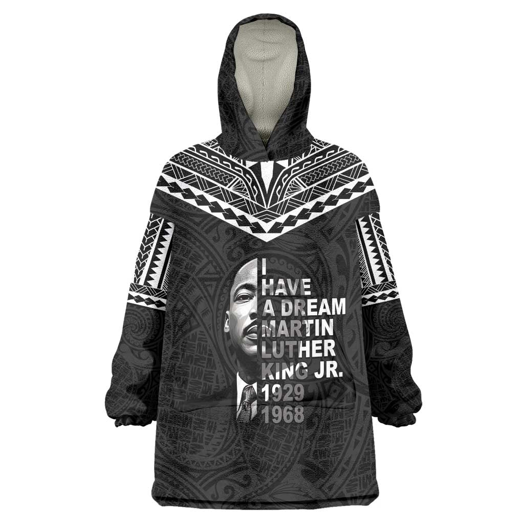American Samoa MLK Day Wearable Blanket Hoodie Polynesian Style LT05 One Size Black - Polynesian Pride