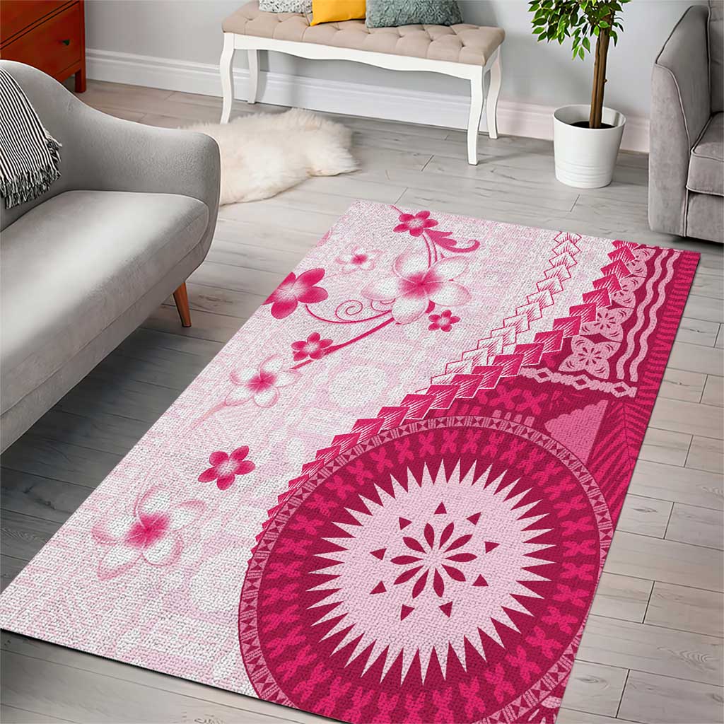 Bula Fiji Area Rug Pink Plumeria Masi Tapa Pattern - Polynesian Pride