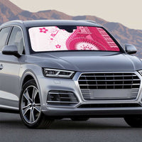 Bula Fiji Auto Sun Shade Pink Plumeria Masi Tapa Pattern - Polynesian Pride