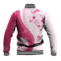 Bula Fiji Baseball Jacket Pink Plumeria Masi Tapa Pattern - Polynesian Pride