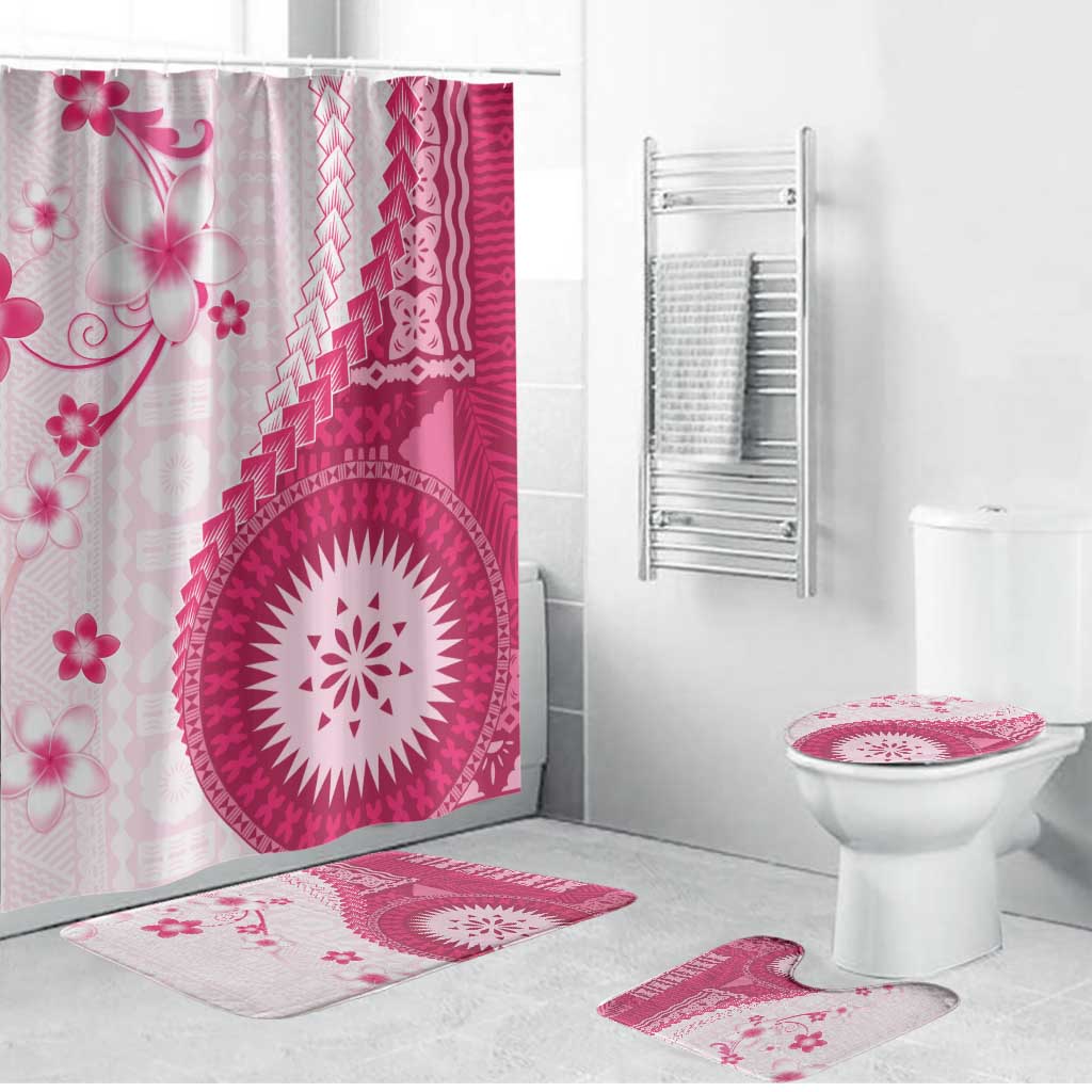 Bula Fiji Bathroom Set Pink Plumeria Masi Tapa Pattern - Polynesian Pride
