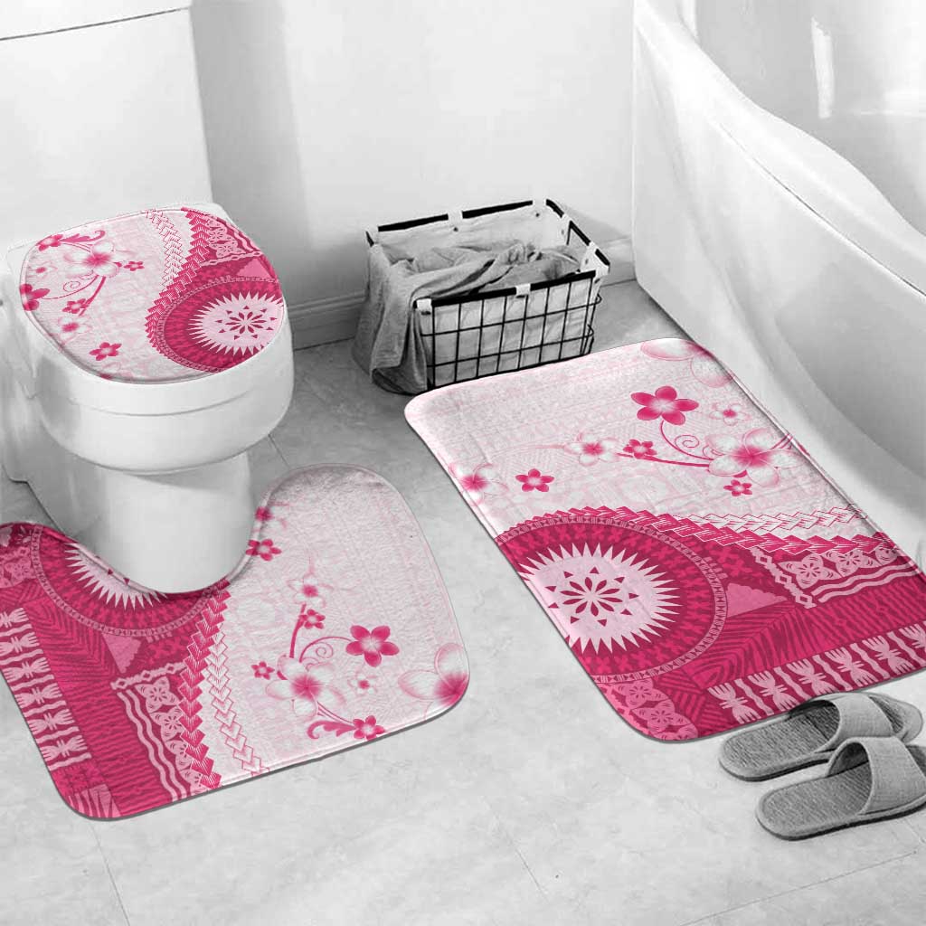 Bula Fiji Bathroom Set Pink Plumeria Masi Tapa Pattern - Polynesian Pride
