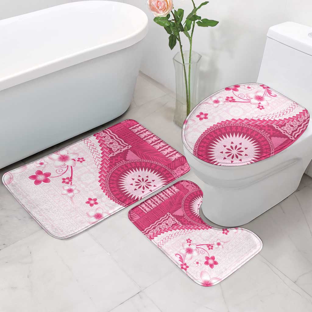 Bula Fiji Bathroom Set Pink Plumeria Masi Tapa Pattern - Polynesian Pride