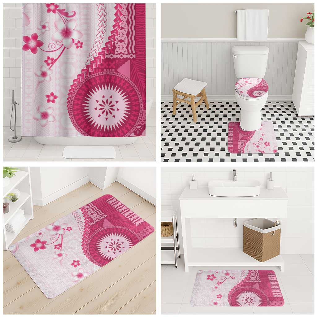 Bula Fiji Bathroom Set Pink Plumeria Masi Tapa Pattern - Polynesian Pride
