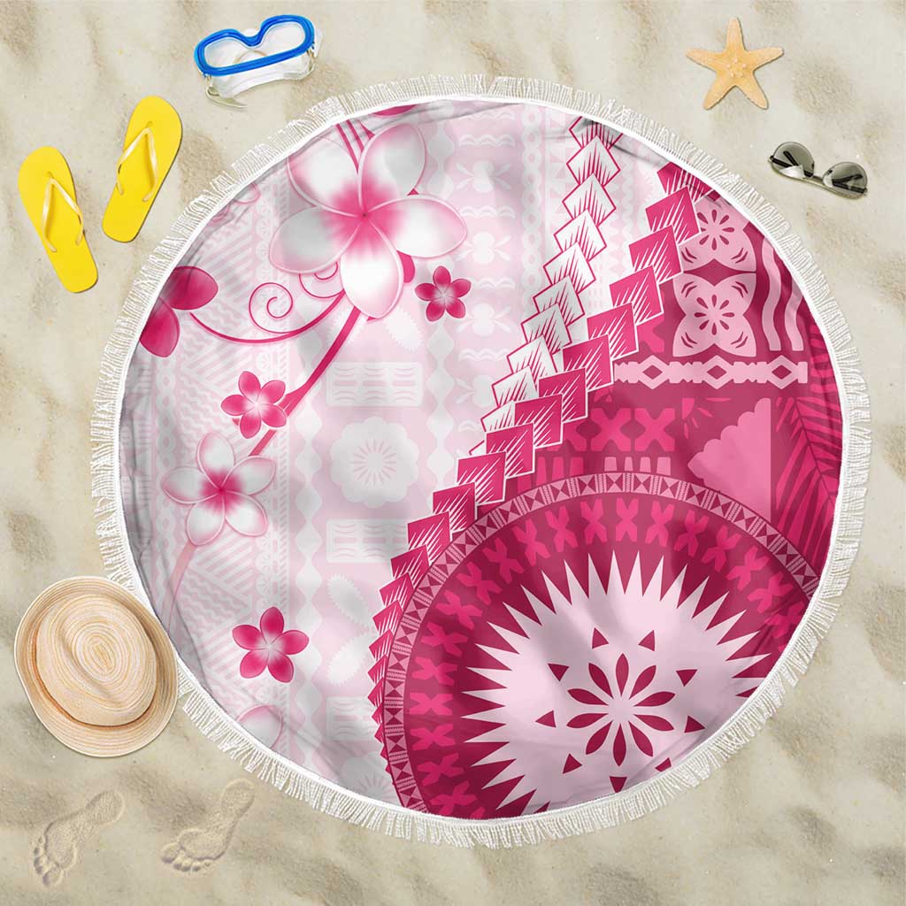 Bula Fiji Beach Blanket Pink Plumeria Masi Tapa Pattern - Polynesian Pride