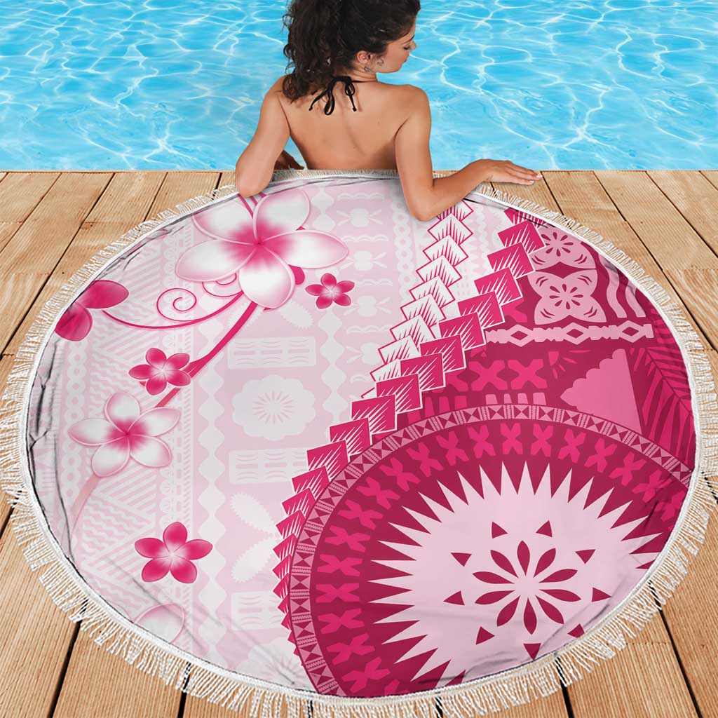 Bula Fiji Beach Blanket Pink Plumeria Masi Tapa Pattern - Polynesian Pride