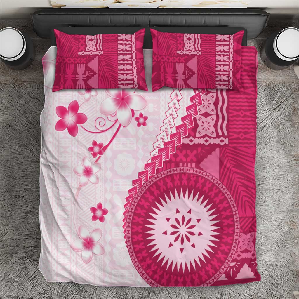 Bula Fiji Bedding Set Pink Plumeria Masi Tapa Pattern - Polynesian Pride