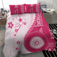 Bula Fiji Bedding Set Pink Plumeria Masi Tapa Pattern - Polynesian Pride