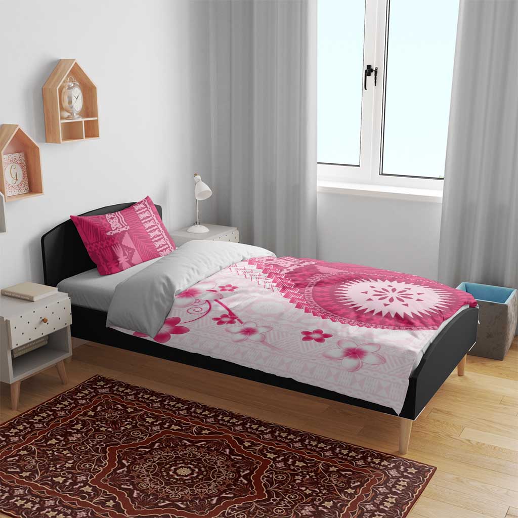 Bula Fiji Bedding Set Pink Plumeria Masi Tapa Pattern - Polynesian Pride