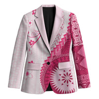 Bula Fiji Blazer Pink Plumeria Masi Tapa Pattern - Polynesian Pride