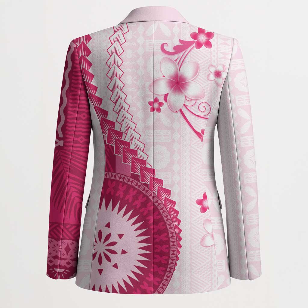 Bula Fiji Blazer Pink Plumeria Masi Tapa Pattern - Polynesian Pride