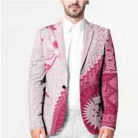 Bula Fiji Blazer Pink Plumeria Masi Tapa Pattern - Polynesian Pride