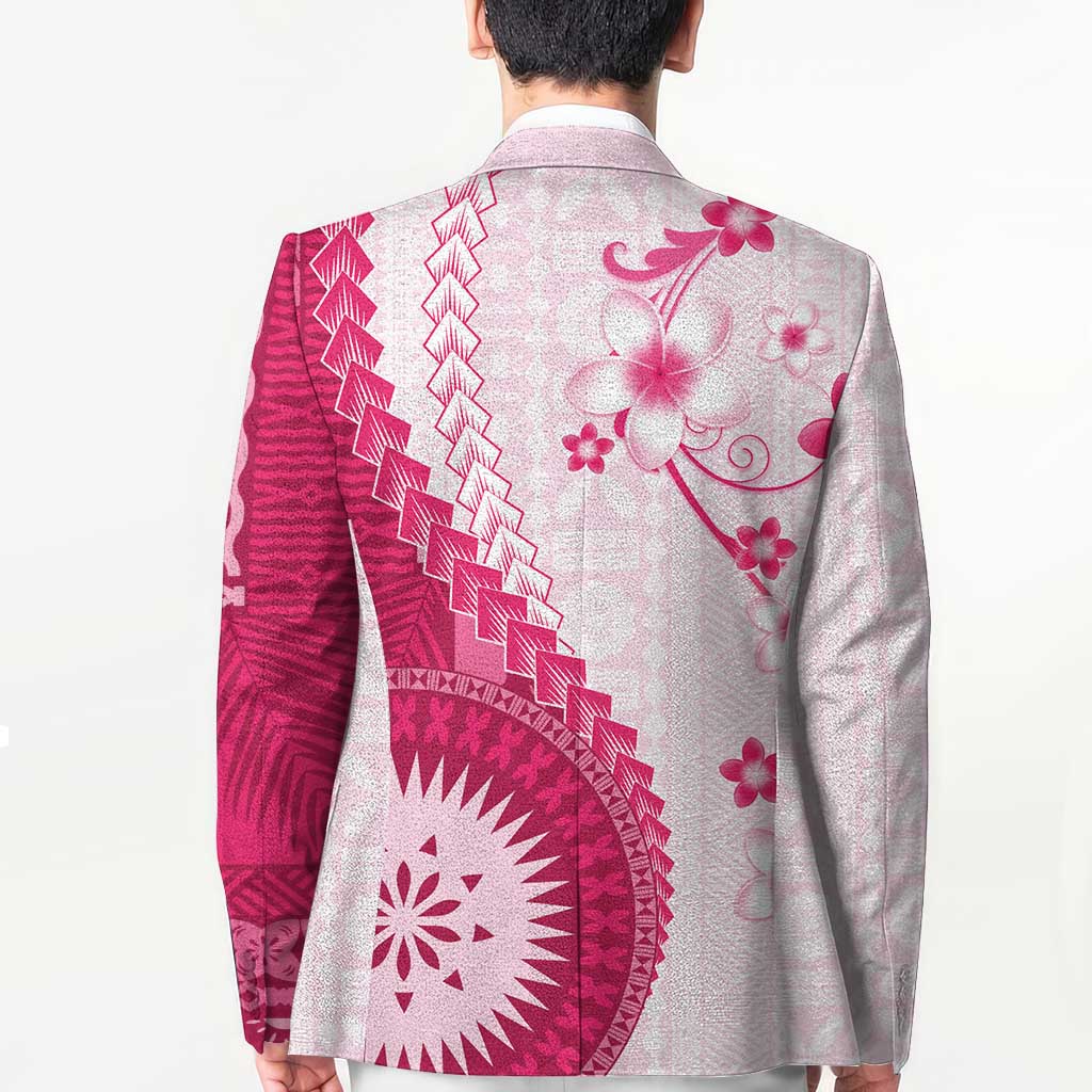 Bula Fiji Blazer Pink Plumeria Masi Tapa Pattern - Polynesian Pride