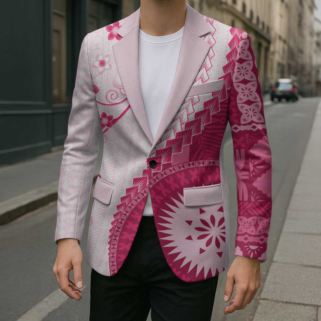 Bula Fiji Blazer Pink Plumeria Masi Tapa Pattern - Polynesian Pride