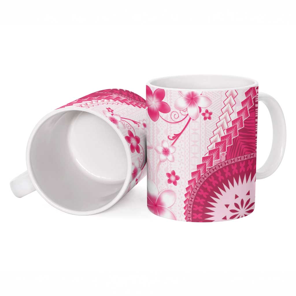 Bula Fiji Ceramic Mug Pink Plumeria Masi Tapa Pattern - Polynesian Pride