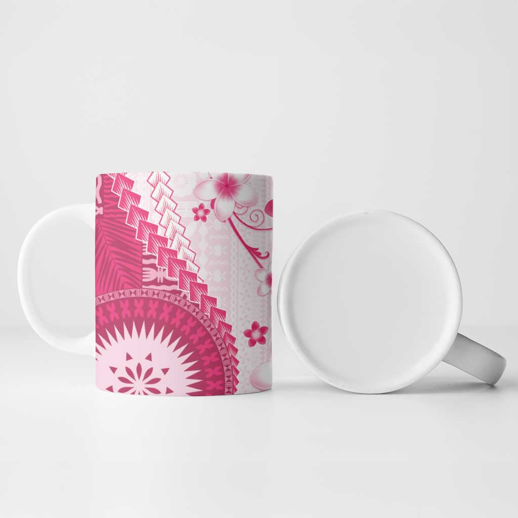 Bula Fiji Ceramic Mug Pink Plumeria Masi Tapa Pattern - Polynesian Pride