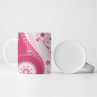 Bula Fiji Ceramic Mug Pink Plumeria Masi Tapa Pattern - Polynesian Pride