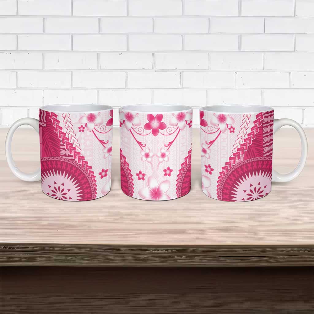 Bula Fiji Ceramic Mug Pink Plumeria Masi Tapa Pattern - Polynesian Pride
