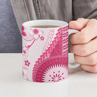 Bula Fiji Ceramic Mug Pink Plumeria Masi Tapa Pattern - Polynesian Pride