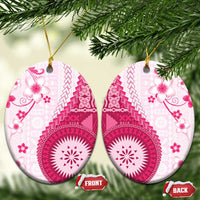 Bula Fiji Ceramic Ornament Pink Plumeria Masi Tapa Pattern - Polynesian Pride