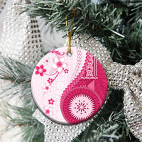Bula Fiji Ceramic Ornament Pink Plumeria Masi Tapa Pattern - Polynesian Pride