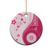 Bula Fiji Ceramic Ornament Pink Plumeria Masi Tapa Pattern - Polynesian Pride