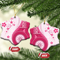 Bula Fiji Ceramic Ornament Pink Plumeria Masi Tapa Pattern - Polynesian Pride