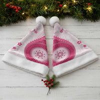 Bula Fiji Christmas Santa Hat Pink Plumeria Masi Tapa Pattern - Polynesian Pride