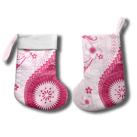 Bula Fiji Christmas Stocking Pink Plumeria Masi Tapa Pattern - Polynesian Pride