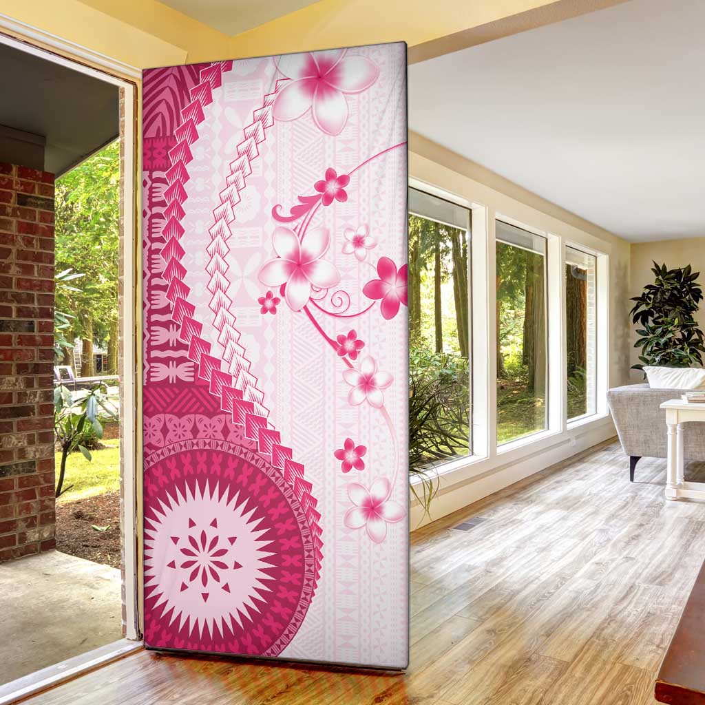 Bula Fiji Door Cover Pink Plumeria Masi Tapa Pattern - Polynesian Pride
