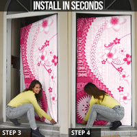 Bula Fiji Door Cover Pink Plumeria Masi Tapa Pattern - Polynesian Pride
