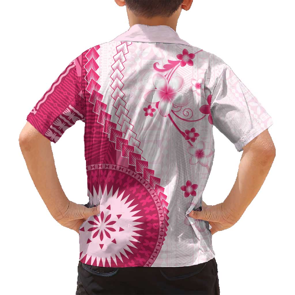 Bula Fiji Family Matching Long Sleeve Bodycon Dress and Hawaiian Shirt Pink Plumeria Masi Tapa Pattern - Polynesian Pride