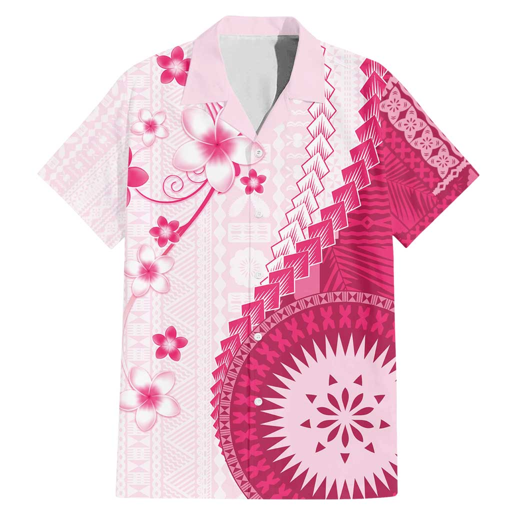 Bula Fiji Family Matching Mermaid Dress and Hawaiian Shirt Pink Plumeria Masi Tapa Pattern - Polynesian Pride
