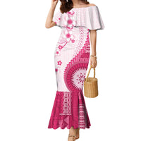 Bula Fiji Family Matching Mermaid Dress and Hawaiian Shirt Pink Plumeria Masi Tapa Pattern - Polynesian Pride