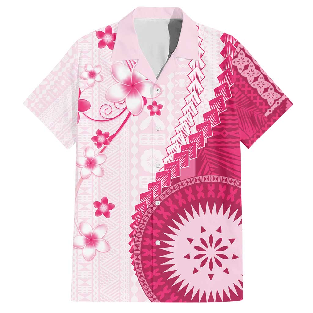Bula Fiji Family Matching Short Sleeve Bodycon Dress and Hawaiian Shirt Pink Plumeria Masi Tapa Pattern - Polynesian Pride