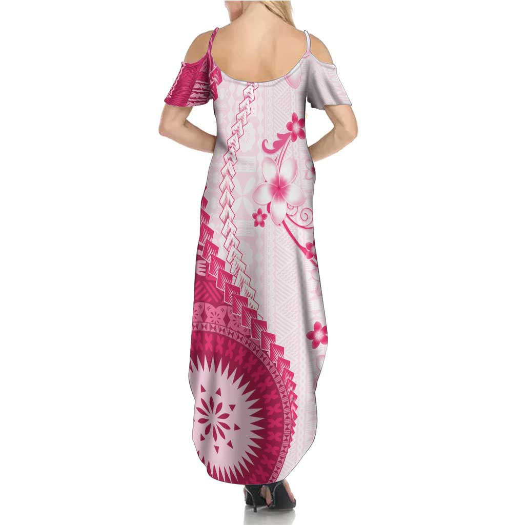 Bula Fiji Family Matching Summer Maxi Dress and Hawaiian Shirt Pink Plumeria Masi Tapa Pattern - Polynesian Pride