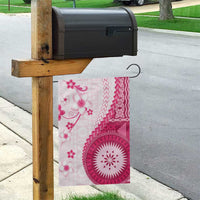 Bula Fiji Garden Flag Pink Plumeria Masi Tapa Pattern - Polynesian Pride