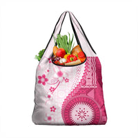 Bula Fiji Grocery Bag Pink Plumeria Masi Tapa Pattern - Polynesian Pride
