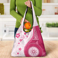 Bula Fiji Grocery Bag Pink Plumeria Masi Tapa Pattern - Polynesian Pride