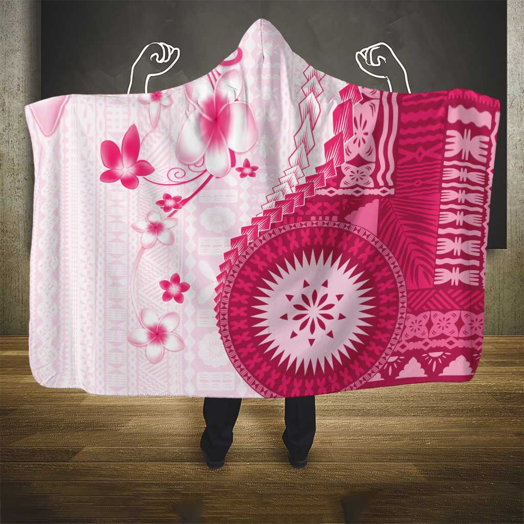 Bula Fiji Hooded Blanket Pink Plumeria Masi Tapa Pattern - Polynesian Pride