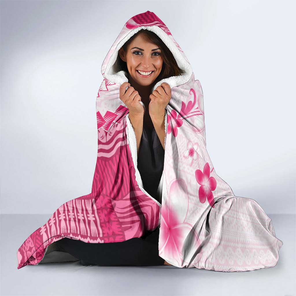 Bula Fiji Hooded Blanket Pink Plumeria Masi Tapa Pattern - Polynesian Pride