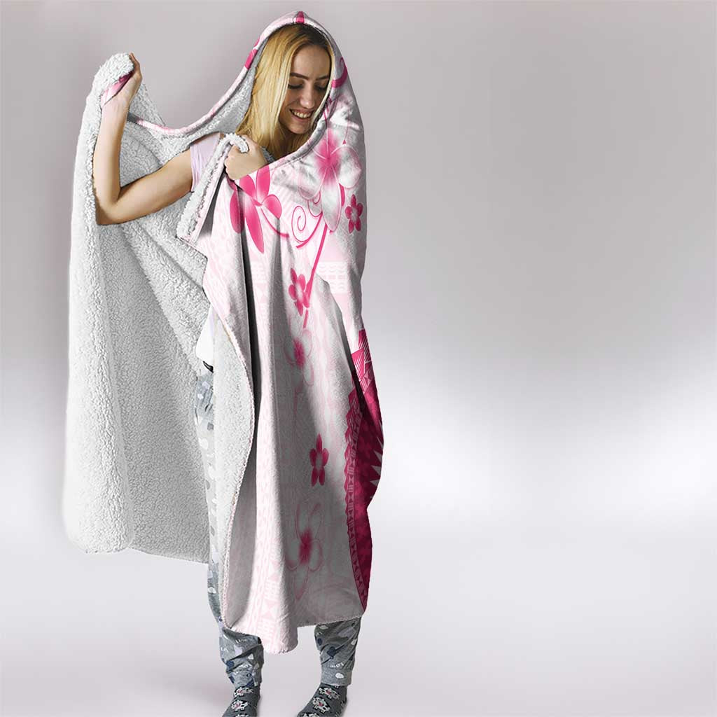 Bula Fiji Hooded Blanket Pink Plumeria Masi Tapa Pattern - Polynesian Pride
