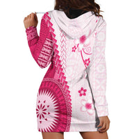 Bula Fiji Hoodie Dress Pink Plumeria Masi Tapa Pattern - Polynesian Pride