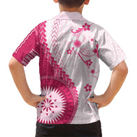 Bula Fiji Kid Hawaiian Shirt Pink Plumeria Masi Tapa Pattern - Polynesian Pride