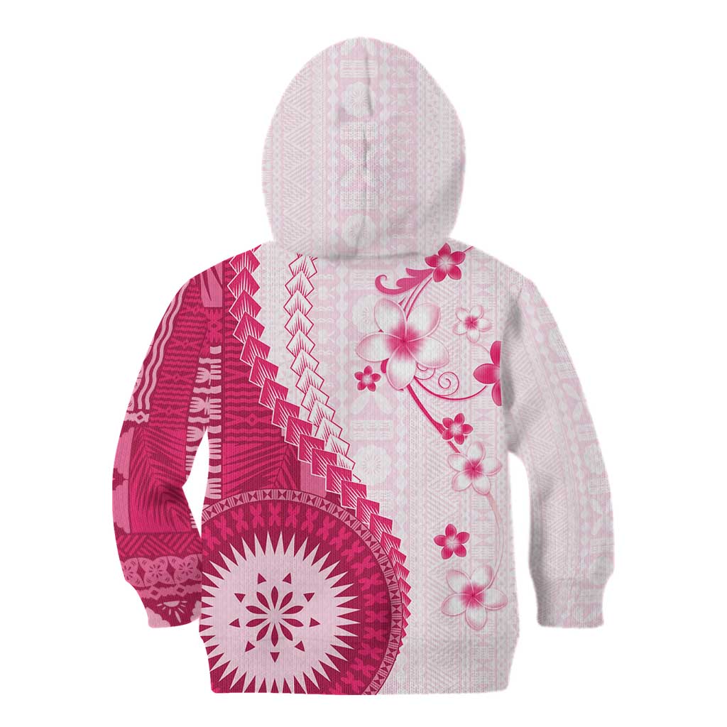 Bula Fiji Kid Hoodie Pink Plumeria Masi Tapa Pattern - Polynesian Pride