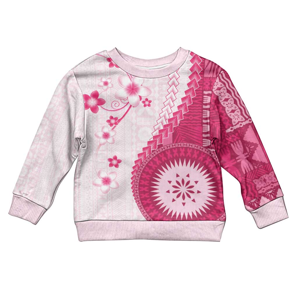 Bula Fiji Kid Ugly Christmas Sweater Pink Plumeria Masi Tapa Pattern - Polynesian Pride
