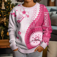 Bula Fiji Kid Ugly Christmas Sweater Pink Plumeria Masi Tapa Pattern - Polynesian Pride