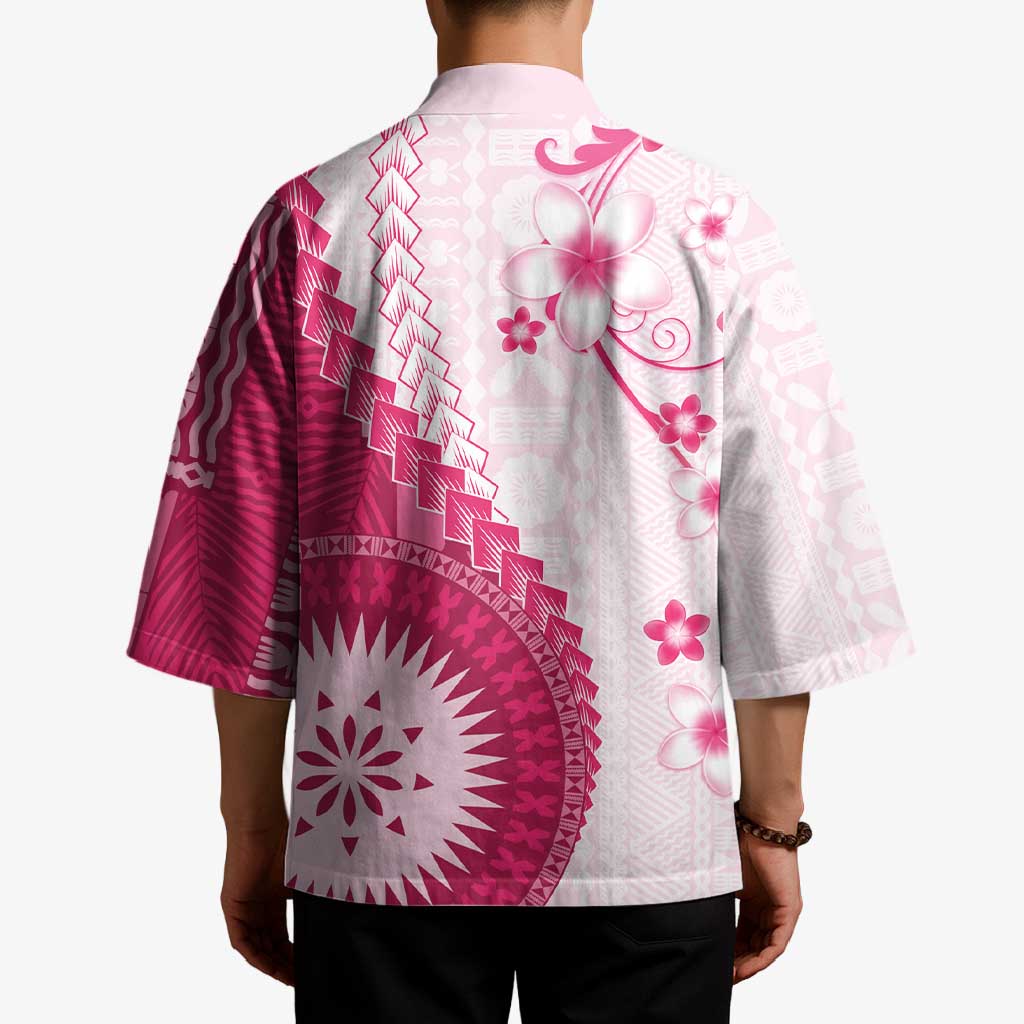 Bula Fiji Kimono Pink Plumeria Masi Tapa Pattern LT05 - Polynesian Pride