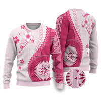 Bula Fiji Ugly Christmas Sweater Pink Plumeria Masi Tapa Pattern - Polynesian Pride