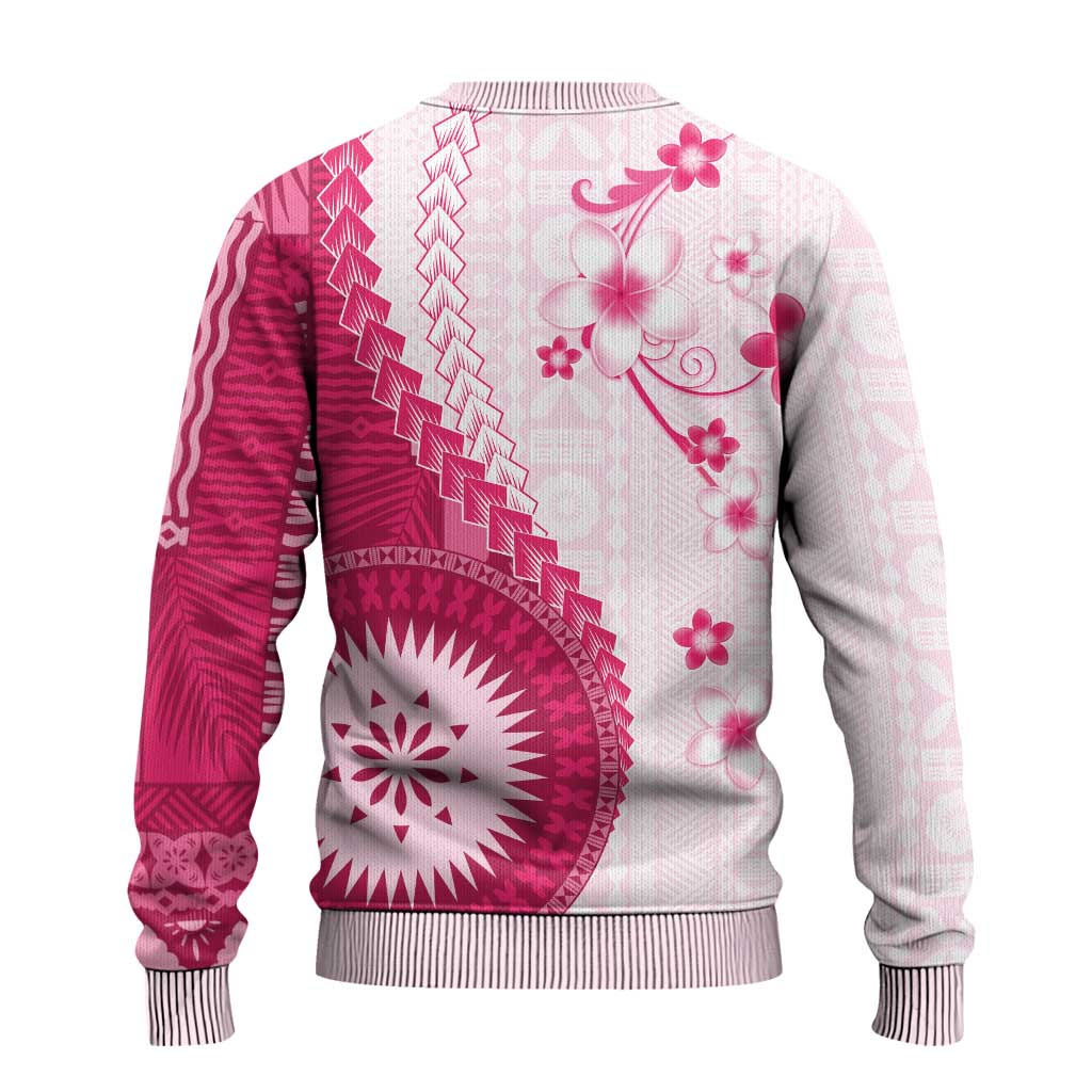 Bula Fiji Ugly Christmas Sweater Pink Plumeria Masi Tapa Pattern - Polynesian Pride
